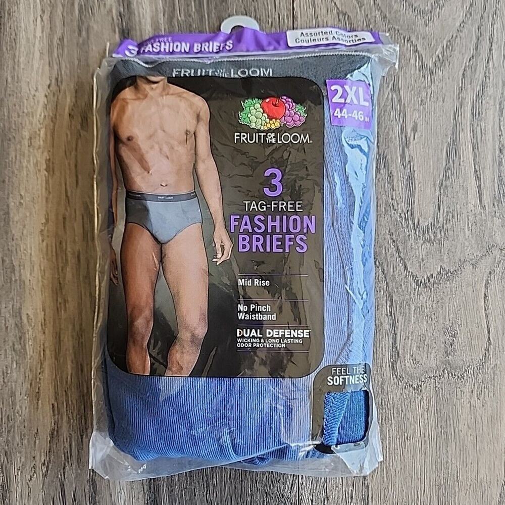 Fruit of the Loom 2XL (44-46) 3 Pack Tag Free Fashion Briefs Mid Rise
